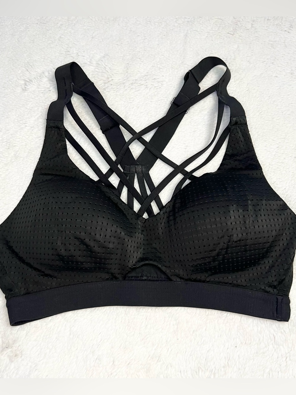 Victorias Secret VSX Black Jersey Mesh Strappy Sports Bra Size 32B